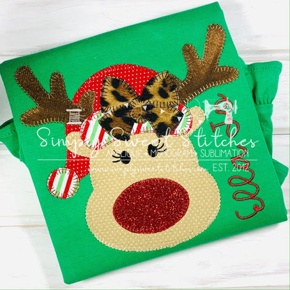 1224 - REINDEER HAT WITH BOW - APPLIQUE CHILD SHIRT