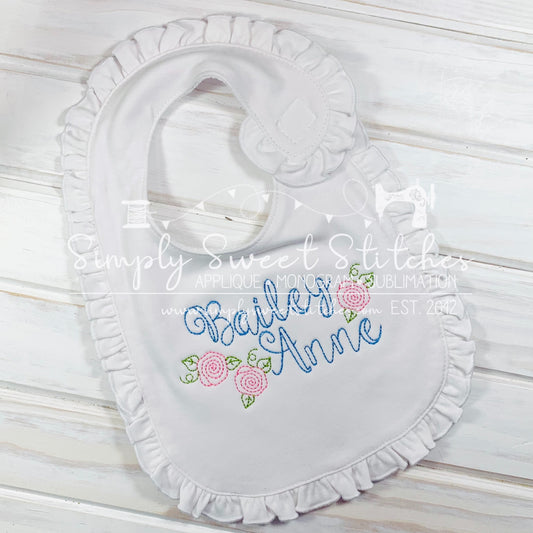 1796 - NAME WITH FLOWERS - APPLIQUE RUFFLE BIB
