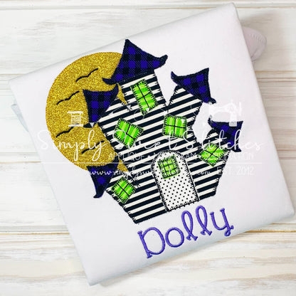 👻👻👻 1815 - GIRL HAUNTED HOUSE - APPLIQUE CHILD SHIRT