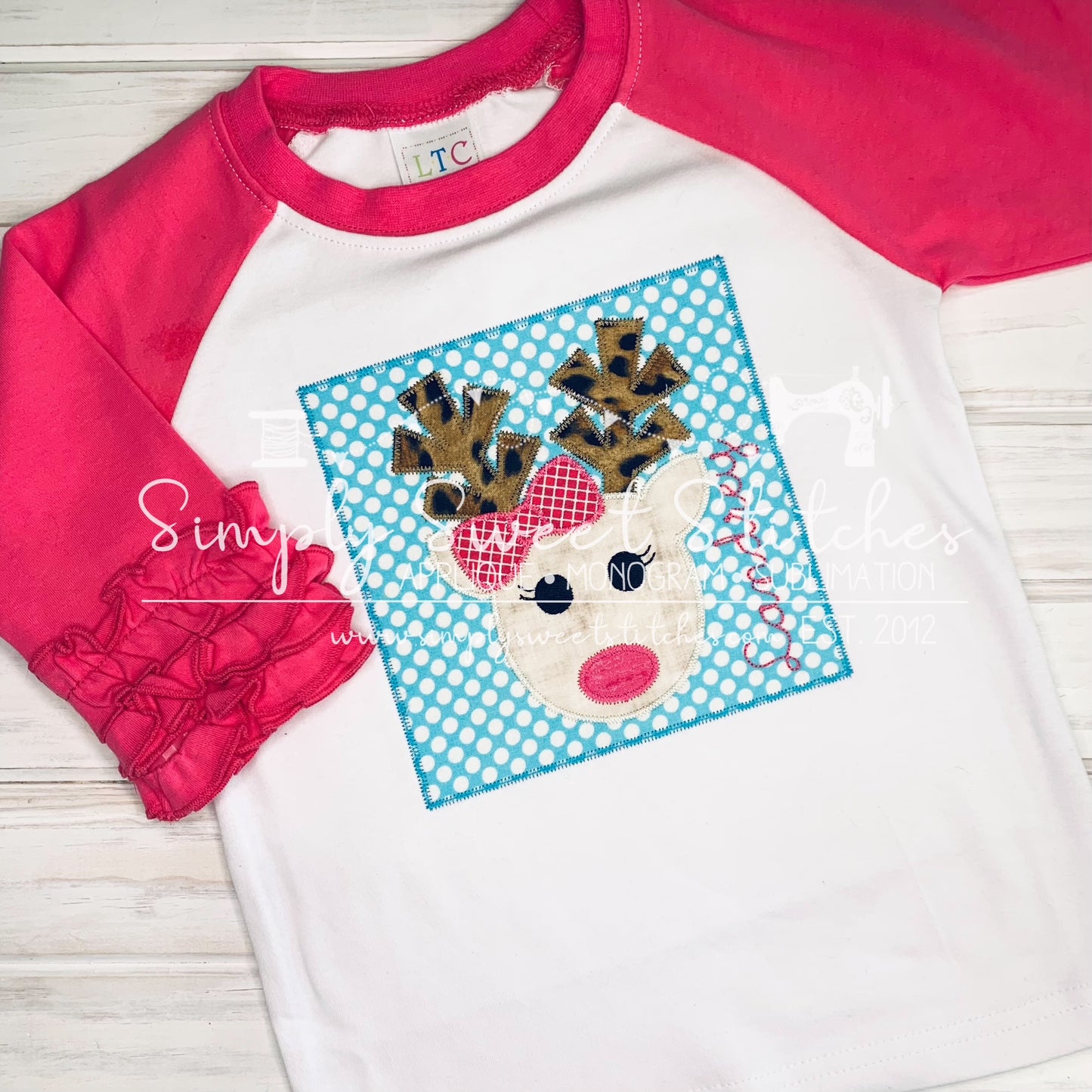 1419 - GIRL REINDEER IN BOX - APPLIQUE CHILD SHIRT