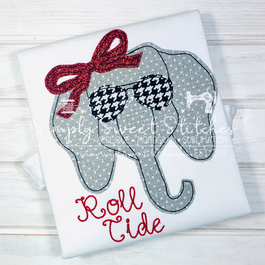 1751 - GIRL ELEPHANT WITH SUNGLASSES - APPLIQUE CHILD SHIRT