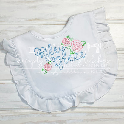 1392 - NAME WITH FLOWERS - EMBROIDERY BIB