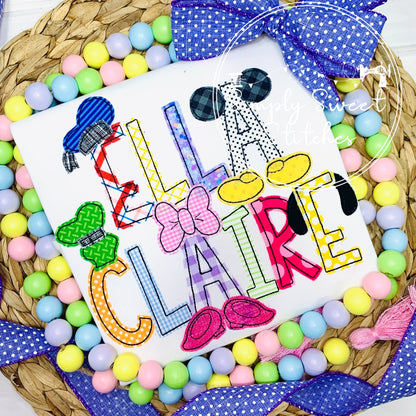 2284 - GIRL MOUSE AND FRIENDS NAME - APPLIQUE CHILD SHIRT