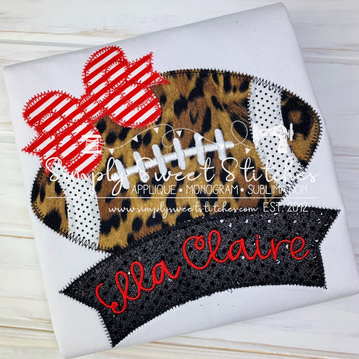 1459 - FOOTBALL BANNER WITH BOW APPLIQUE - CHILD SHIRT