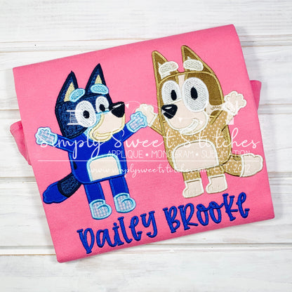 2185 - BLUEY & BINGO - APPLIQUE CHILD SHIRT