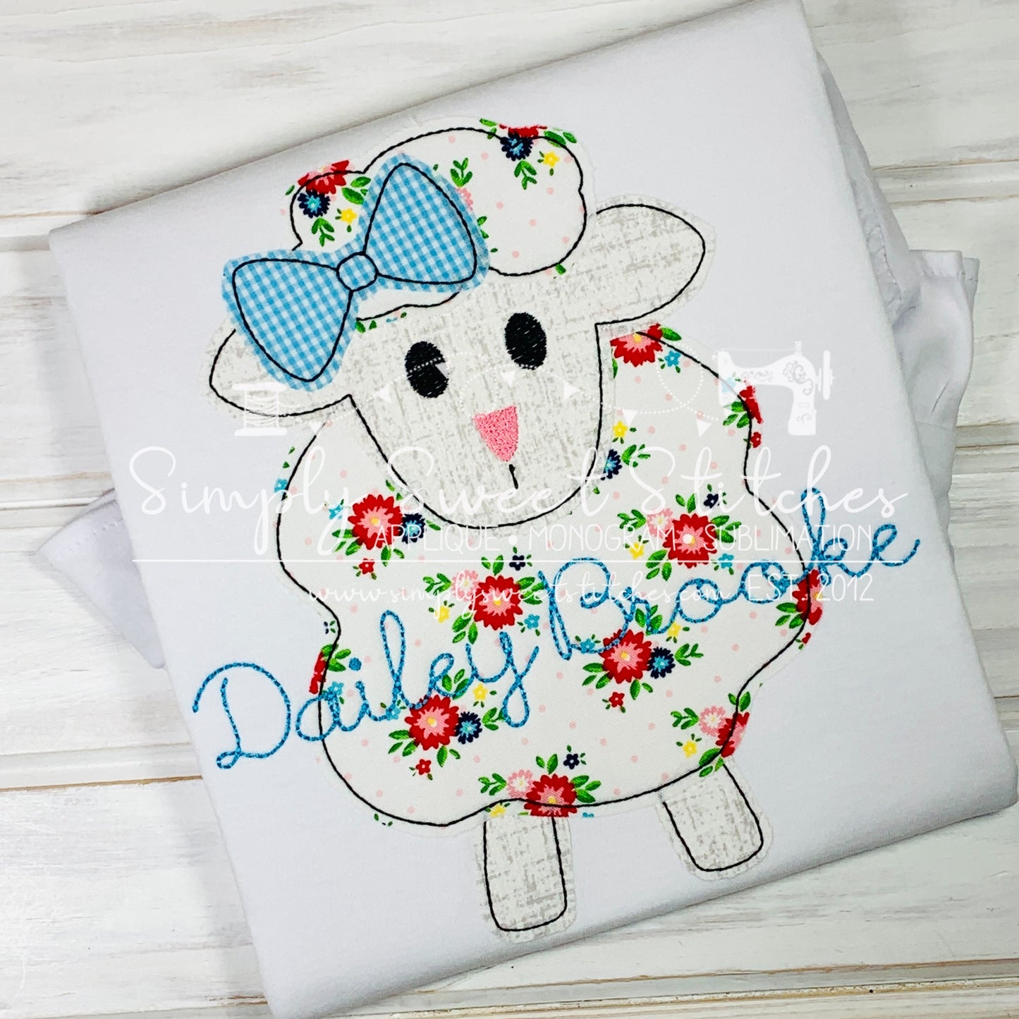 1541 - EASTER LAMB GIRL WITH BOW - APPLIQUE CHILD SHIRT