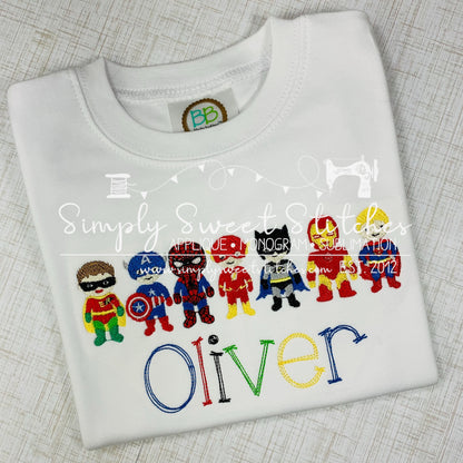 1663 - SUPERHERO LINEUP - SKETCH CHILD SHIRT