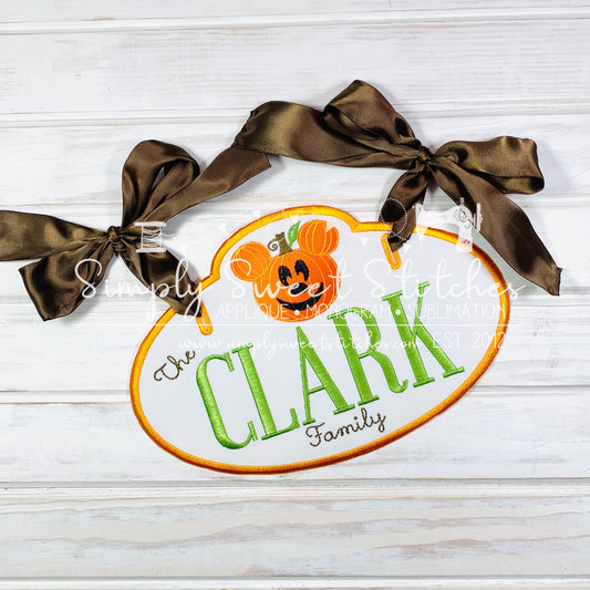 4043 - HAPPY HALLOWEEN PUMPKIN FAMILY APPLIQUE - STROLLER TAG