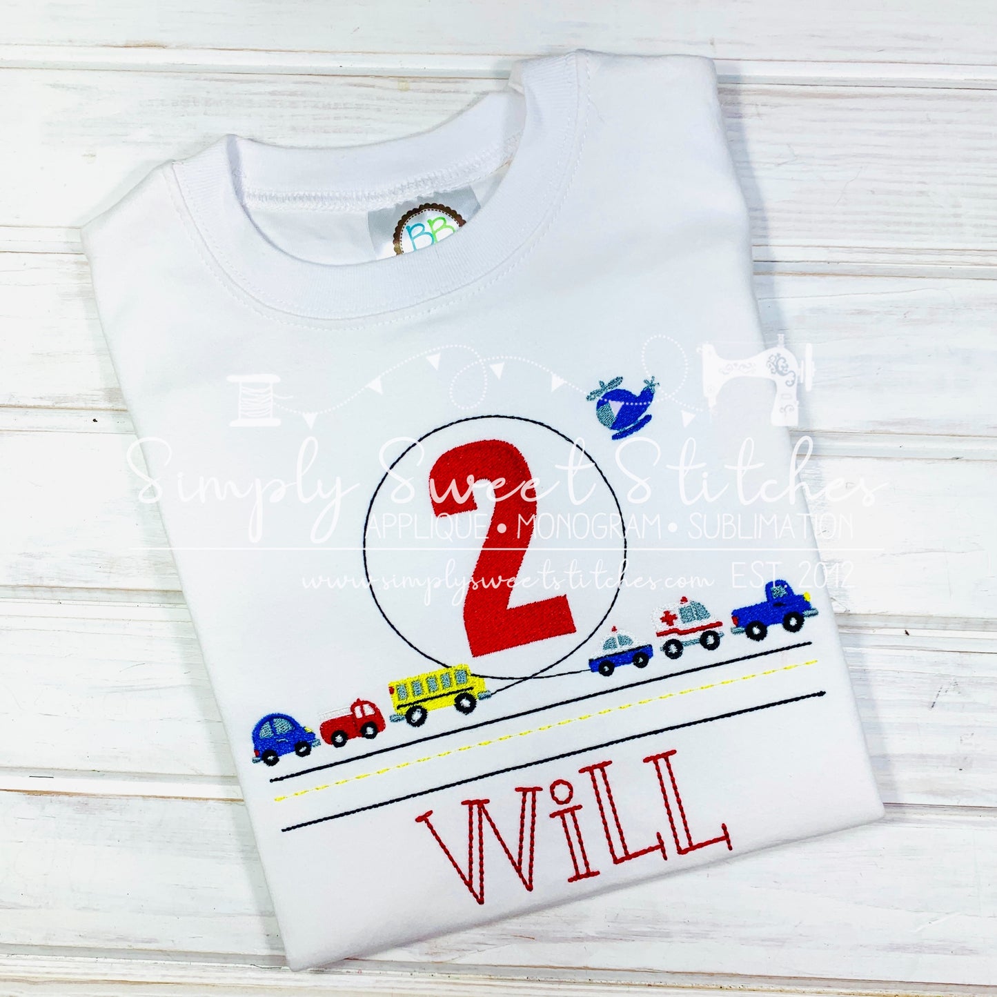 5093 - RACE CAR TRACK CIRCLE BIRTHDAY NUMBER APPLIQUE - CHILD SHIRT