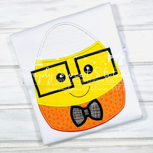1099 - CANDY CORN BOY WITH GLASSES - APPLIQUE CHILD SHIRT