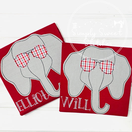 1752 - ELEPHANT WITH SUNGLASSES - APPLIQUE CHILD SHIRT