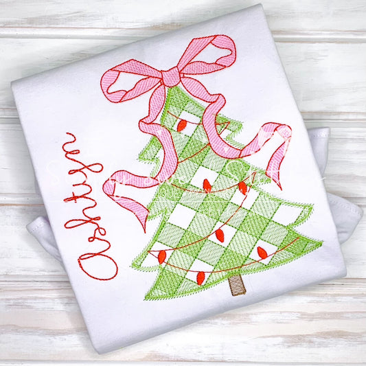 1263 - CHRISTMAS TREE WITH BOW - SKETCH CHILD SHIRT