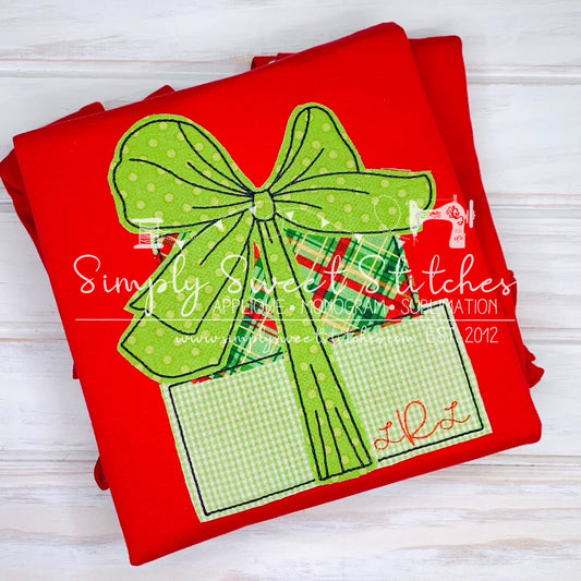 1847 - CHRISTMAS PRESENT WITH BIG BOW - APPLIQUE CHILD SHIRT