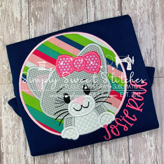 1641 - GIRL CAT IN CIRCLE - APPLIQUE CHILD SHIRT