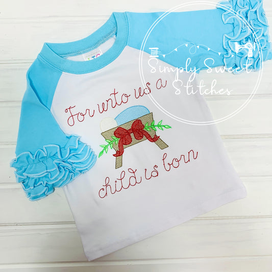 1260 - FOR UNTO US A CHILD IS BORN WITH BOW - SKETCH CHILD SHIRT