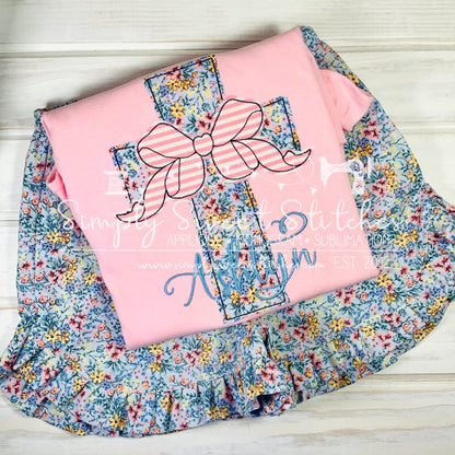 1534 - EASTER CROSS WITH BOW - APPLIQUE CHILD SHIRT