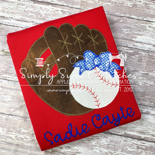 1574 - BASEBALL GLOVE WITH BOW - APPLIQUE CHILD SHIRT