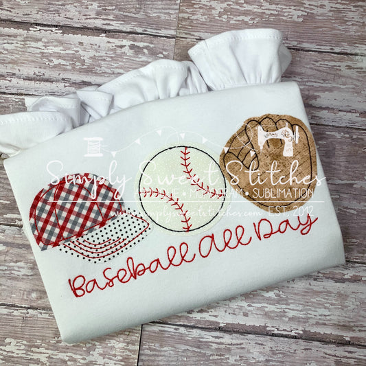1575 - BASEBALL ALL DAY EVERY DAY - APPLIQUE CHILD SHIRT