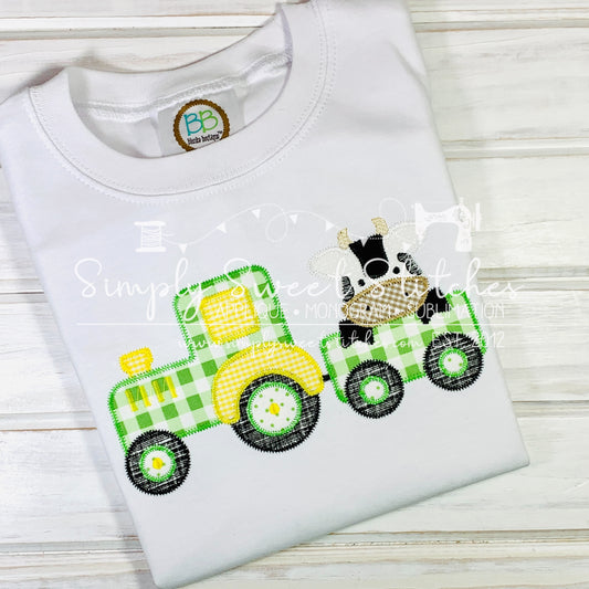 1938 - TRACTOR WITH COW - APPLIQUE CHILD SHIRT