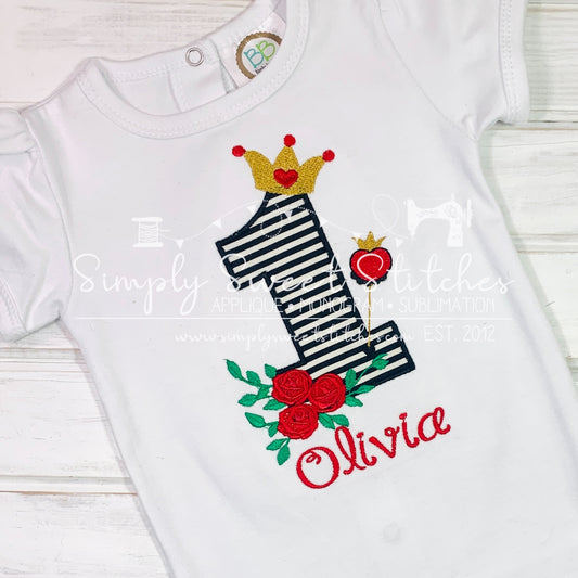 2145 - QUEEN OF HEARTS BIRTHDAY NUMBER - APPLIQUE CHILD SHIRT