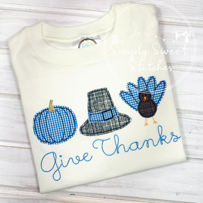 1330 - PUMPKIN, PILGRIMS AND TURKEY TRIO - APPLIQUE CHILD SHIRT