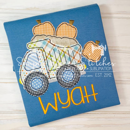 1823 - DUMP TRUCK WITH PUMPKINS - APPLIQUE CHILD SHIRT