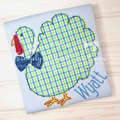 1829 - TURKEY WITH BOW TIE - APPLIQUE CHILD SHIRT