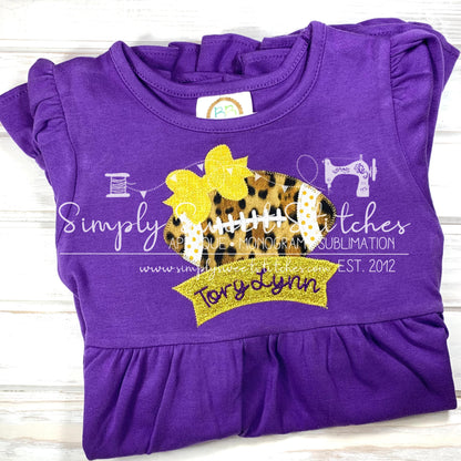 1185 - FOOTBALL BANNER WITH BOW - APPLIQUE CHILD SHIRT