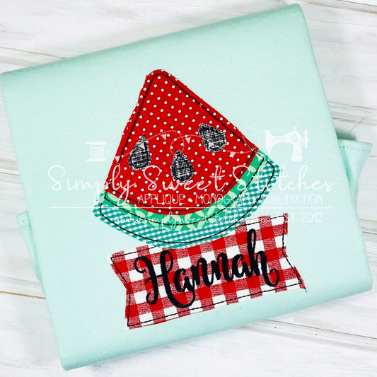 1990 - WATERMELON SLICE WITH NAME BOX - APPLIQUE CHILD SHIRT