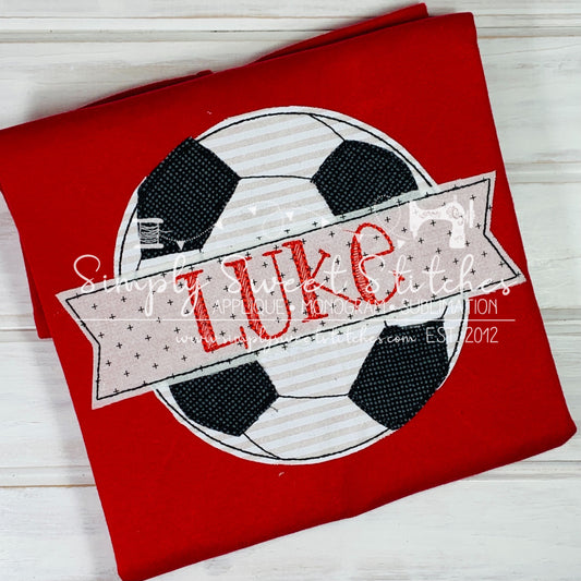 1488 - BOY SOCCER BALL WITH BANNER - APPLIQUE CHILD SHIRT