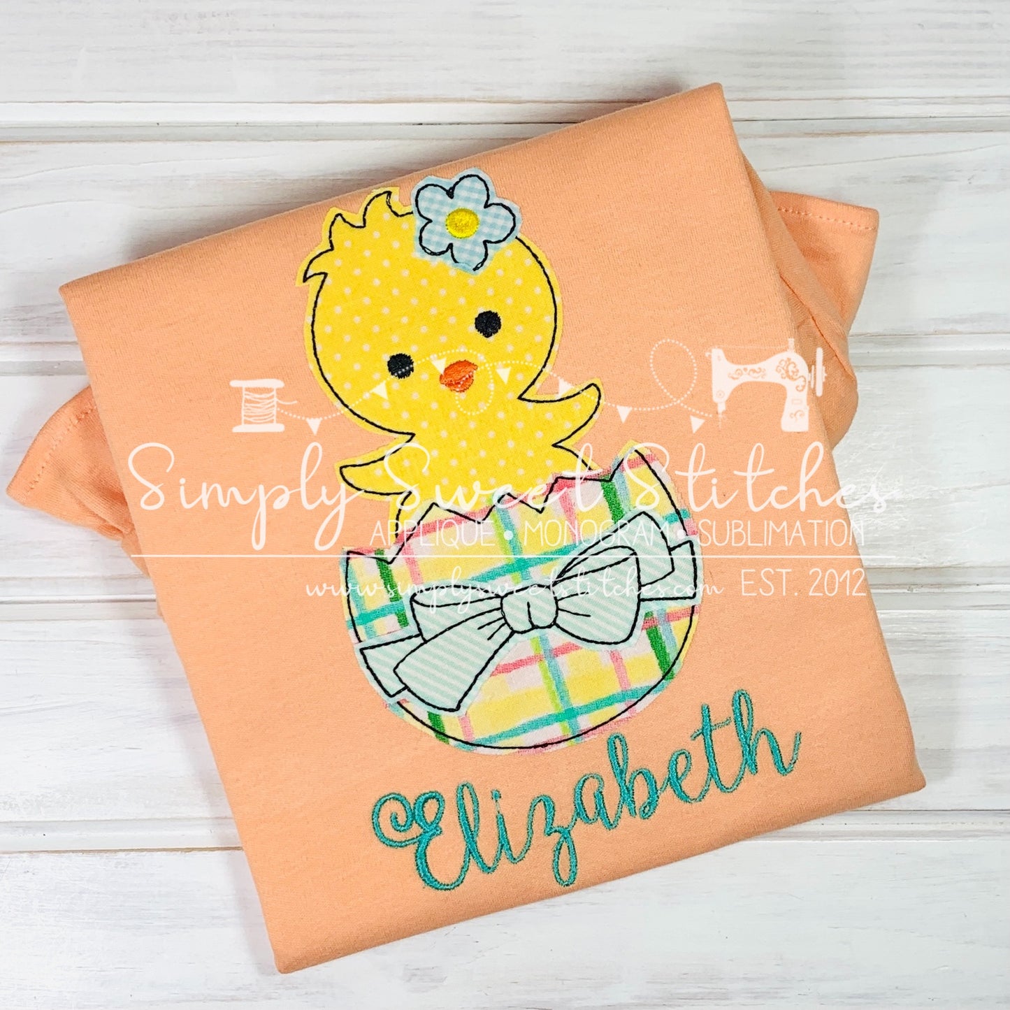 2913 - HATCHING EASTER CHICK GIRL APPLIQUE - CHILD SHIRT
