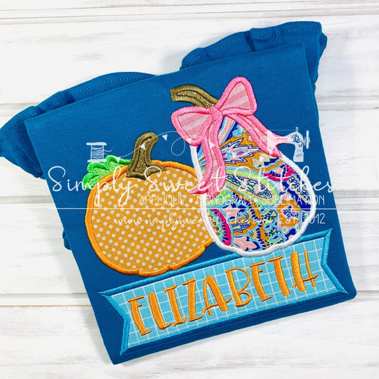 2124 - PUMPKIN DUO WITH BOW - APPLIQUE CHILD SHIRT