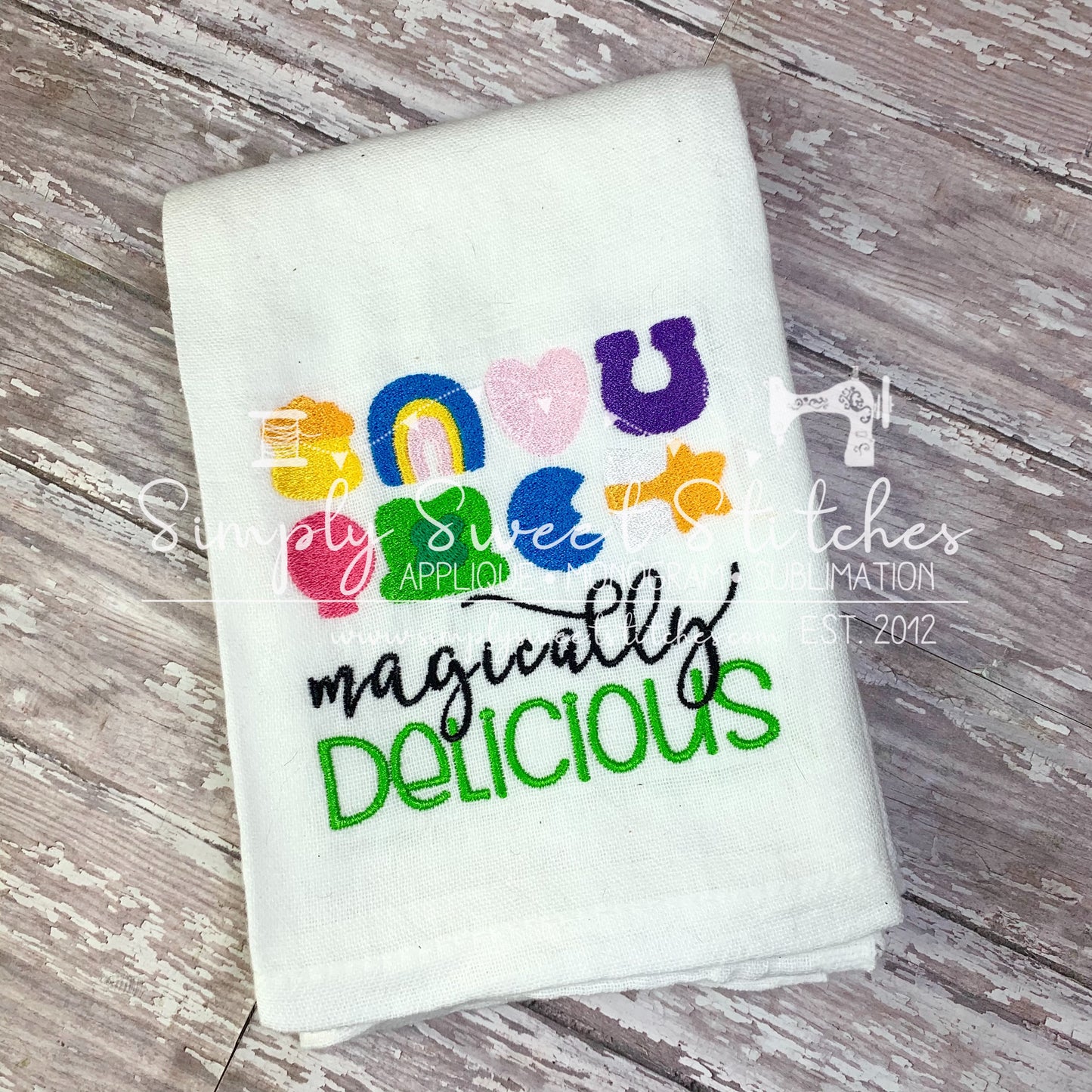 1588 - ST PATRICK'S DAY LUCKY CHARMS -  EMBROIDERY KITCHEN TOWEL