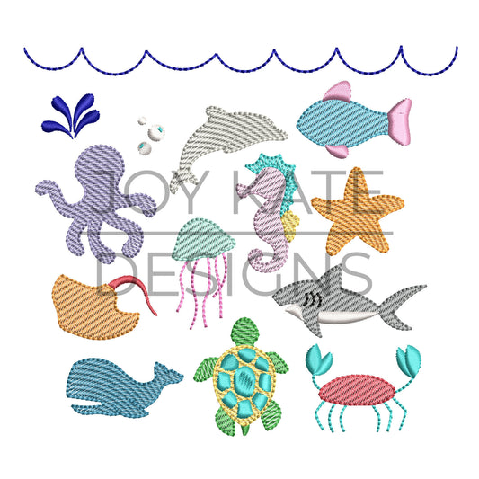 1008 - SEA CREATURES SKETCH APPLIQUE - CHILD SHIRT
