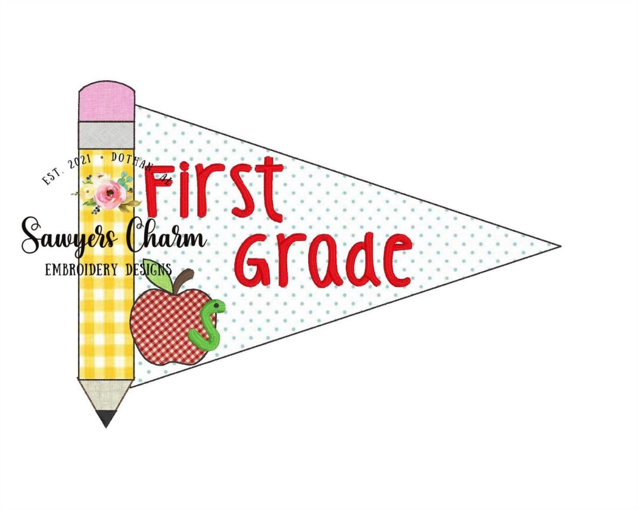 2129 - APPLE FIRST/LAST DAY APPLIQUE - WAND SIGN