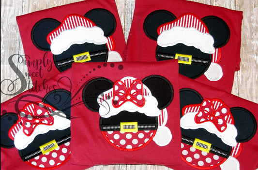 2219 - MISS MOUSE SANTA EARS - APPLIQUE CHILD SHIRT