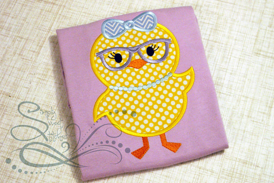 1015 - MISS EASTER CHICK WITH GLASSES - APPLIQUE CHILD SHIRT